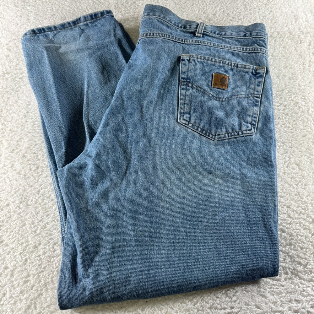 Carhartt Relaxed Fit Denim Jeans Light Wash 46x32 Pants Used Clean Workwear
